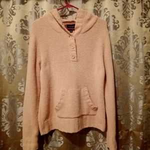 Pretty Light Pink Hooded Sweater w/V neck buttons and Kangaroo Pocket *Large